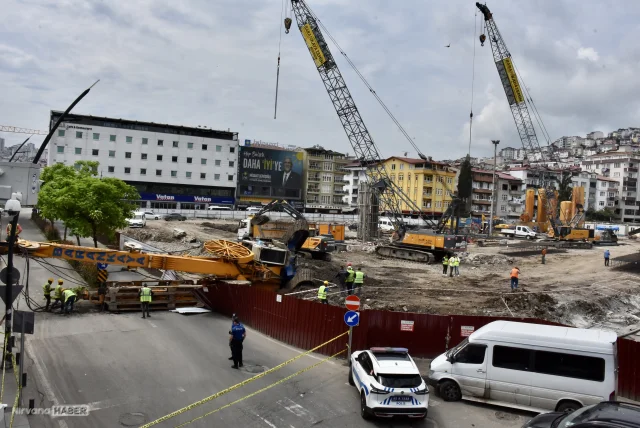 Ordu'da inşaat alanında korkutan kaza: Fore kazık makinesi devrildi