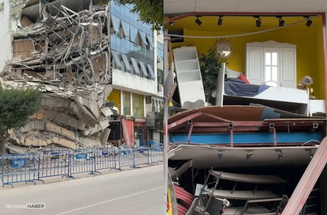 Saniyelerle ölümden döndüler! Anne ile kızı, çöken binadan savrulan beton yağmurundan böyle kaçtı