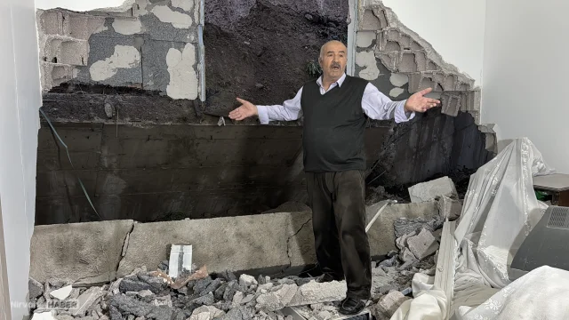 Nevşehir'de çöken istinat duvarı, öndeki apartmanda hasar oluşturdu