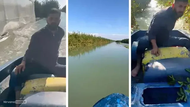 Adana'yı sağanak vurdu! Sular altında kalan bahçesine kayıkla ulaştı