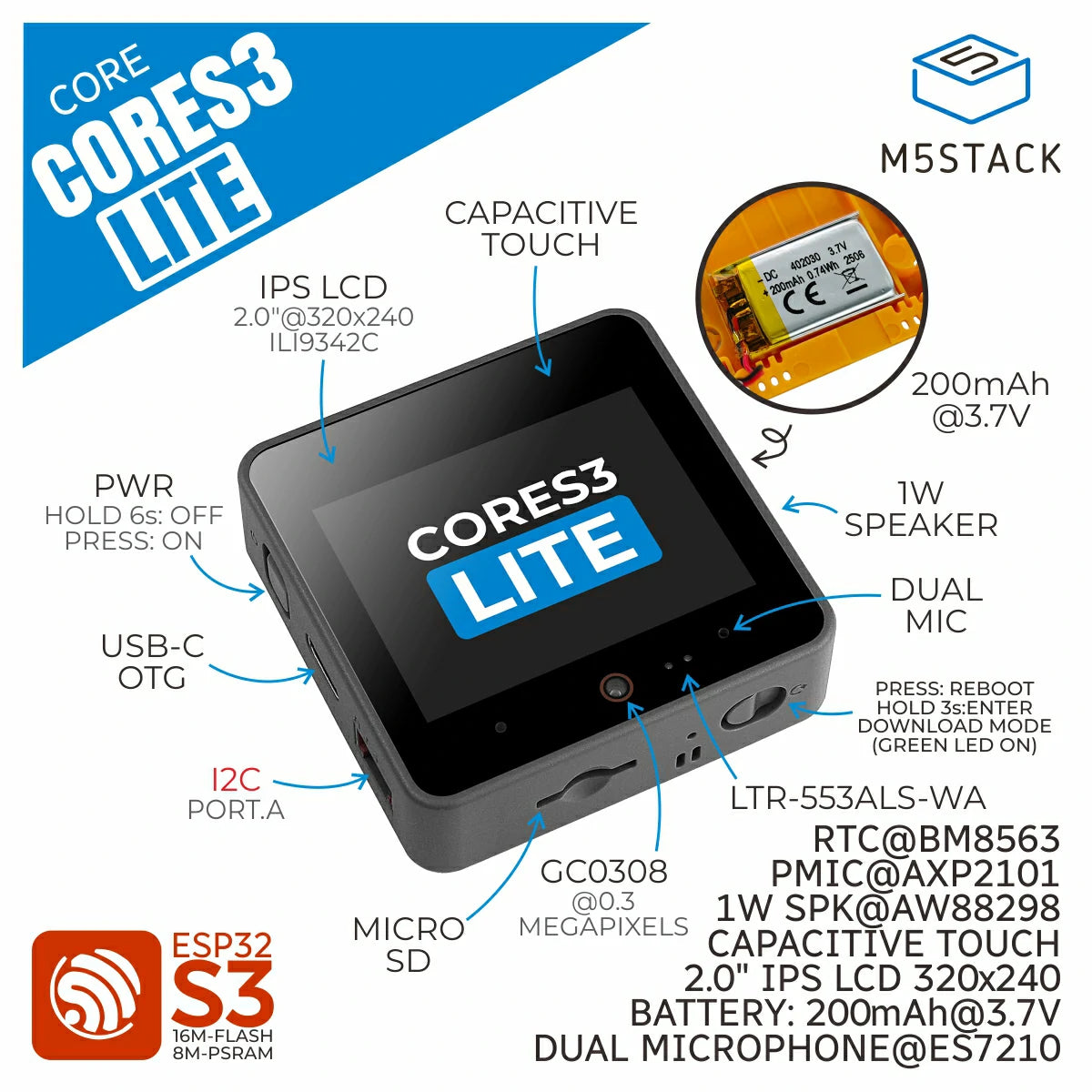 M5Stack CoreS3 Lite | Open Hardware Directory