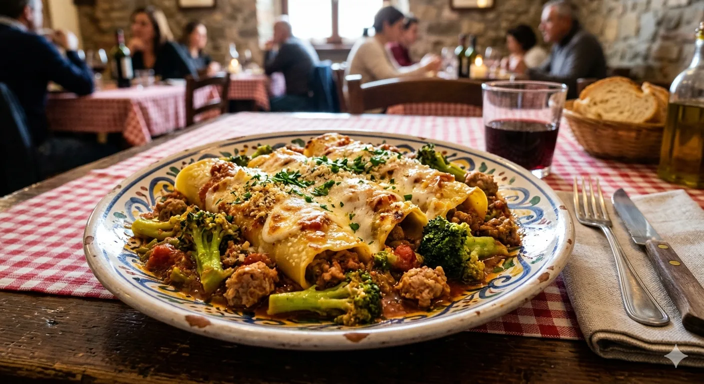 Manicotto con Ragù di Broccoli e Salsiccia