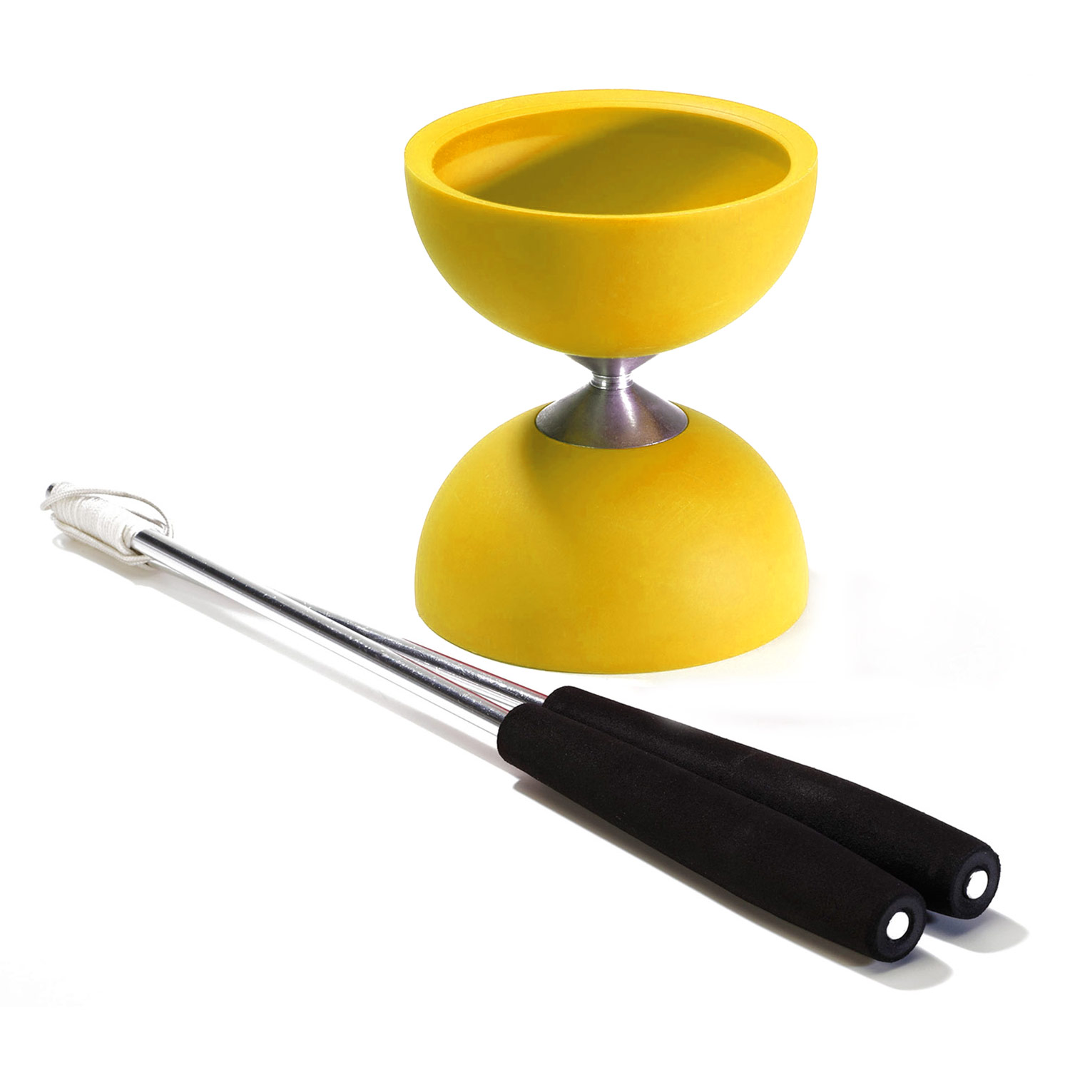 Eureka - Rubber Diabolo met Aluminium Stokken - Geel