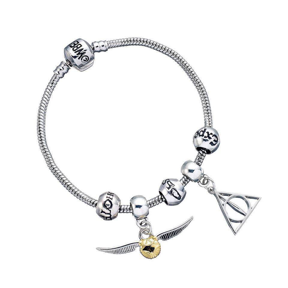 Harry Potter Charm Set- Silver Bracelet/deathly Hallows/ Snitch/ 3 Spellbeads
