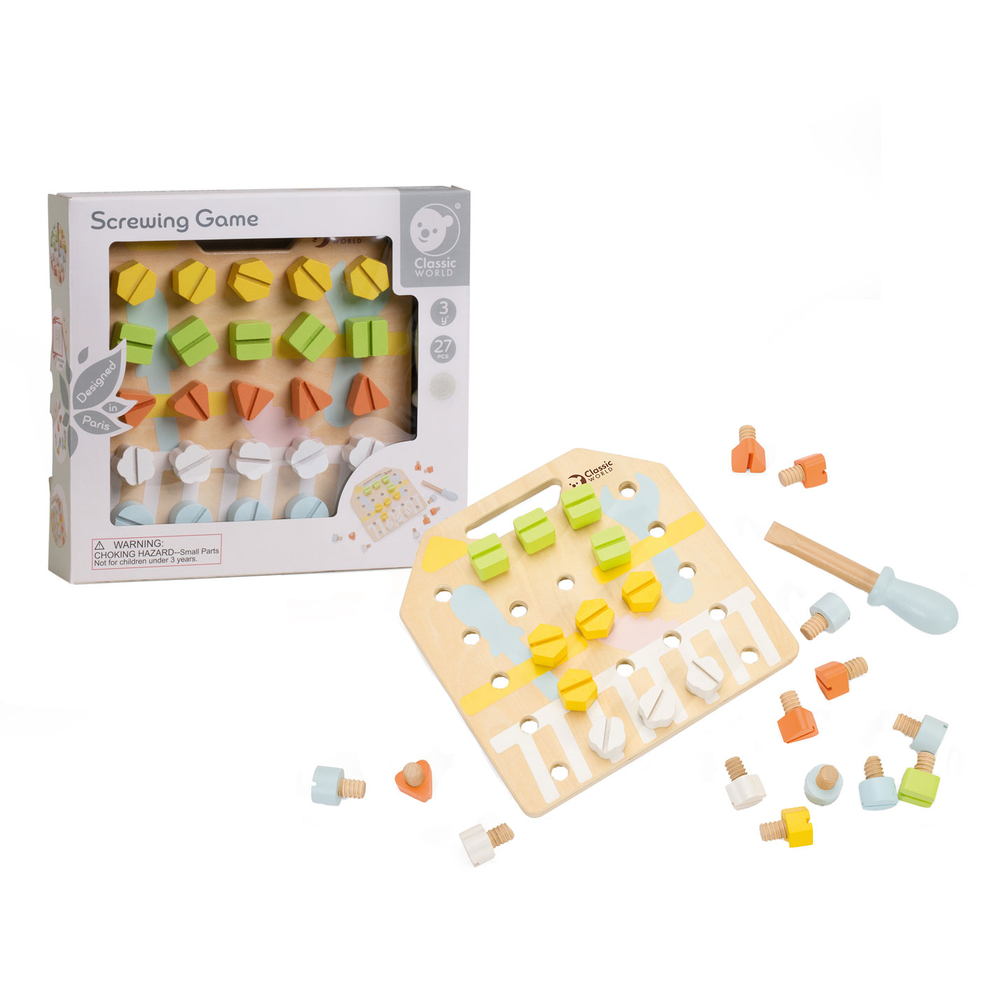 Classic World - Classic World Houten Schroefbord Coordinatie Spel, 27dlg.