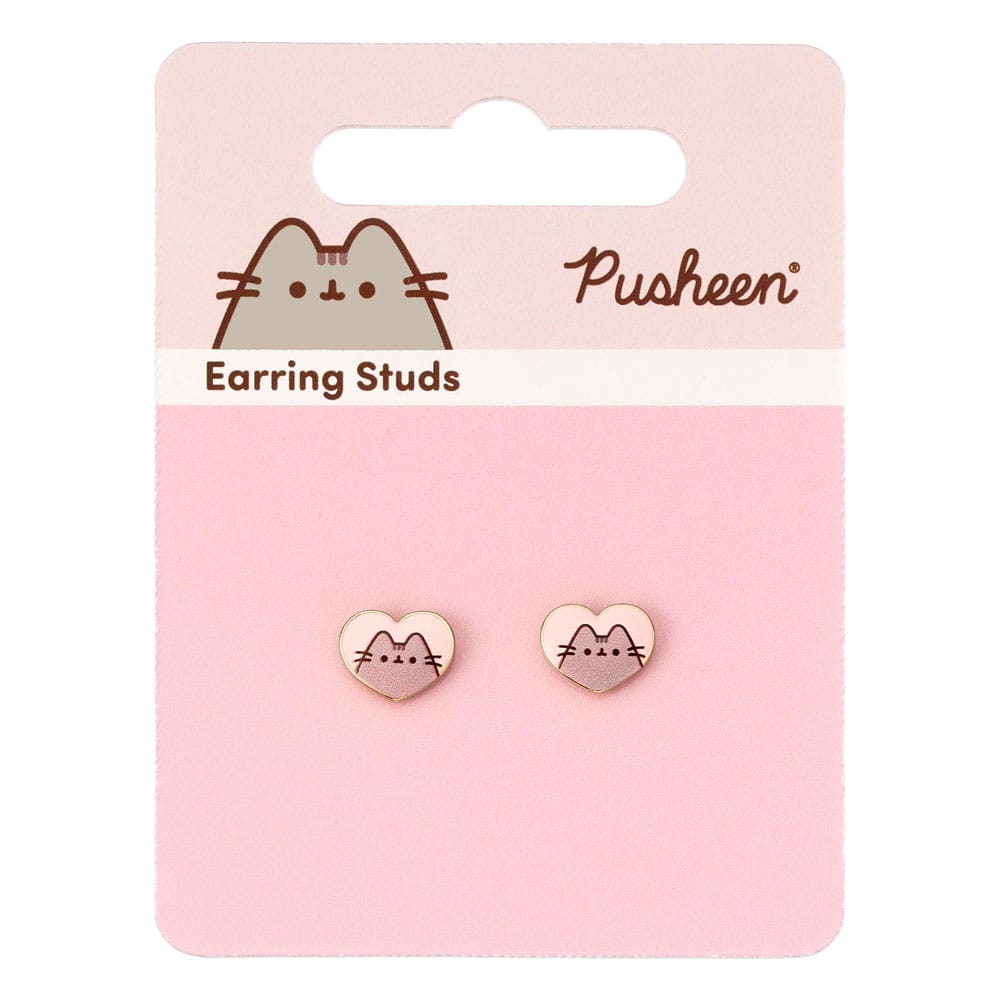 Pusheen - Pusheen The Cat Heart Shaped Stud Earrings - Gold
