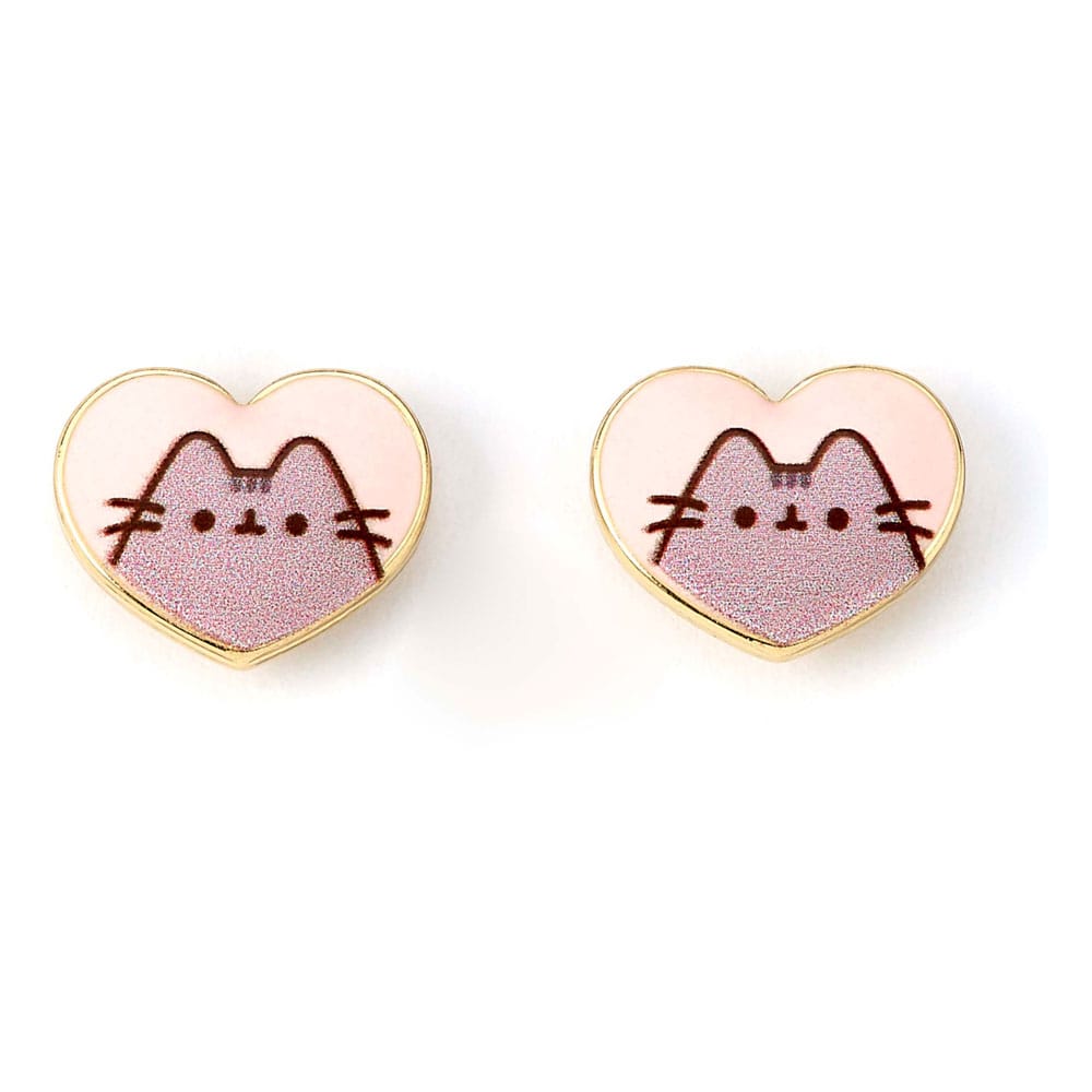 Pusheen - Pusheen The Cat Heart Shaped Stud Earrings - Gold