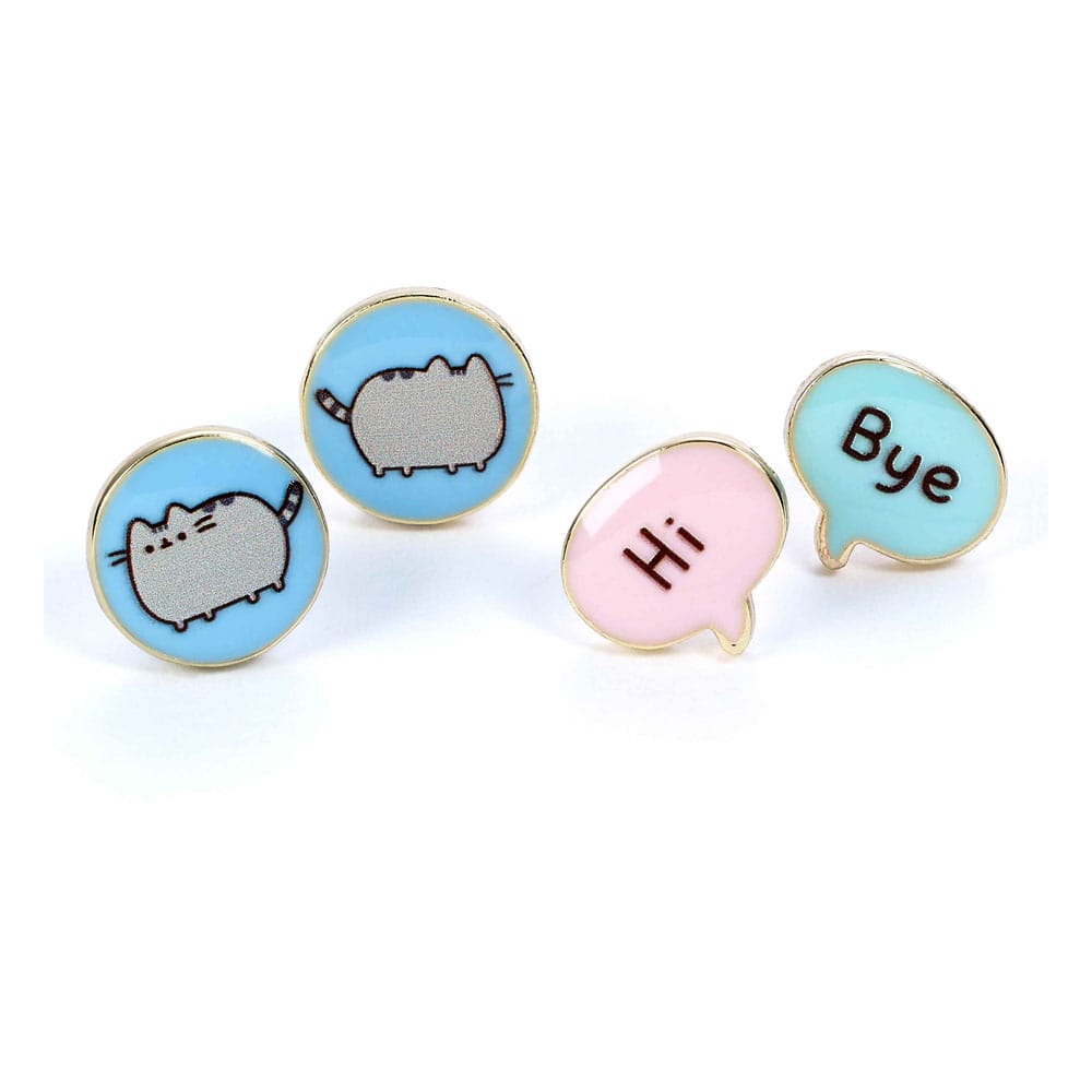 Pusheen The Cat Hi , Bye Stud Earring Set - Gold