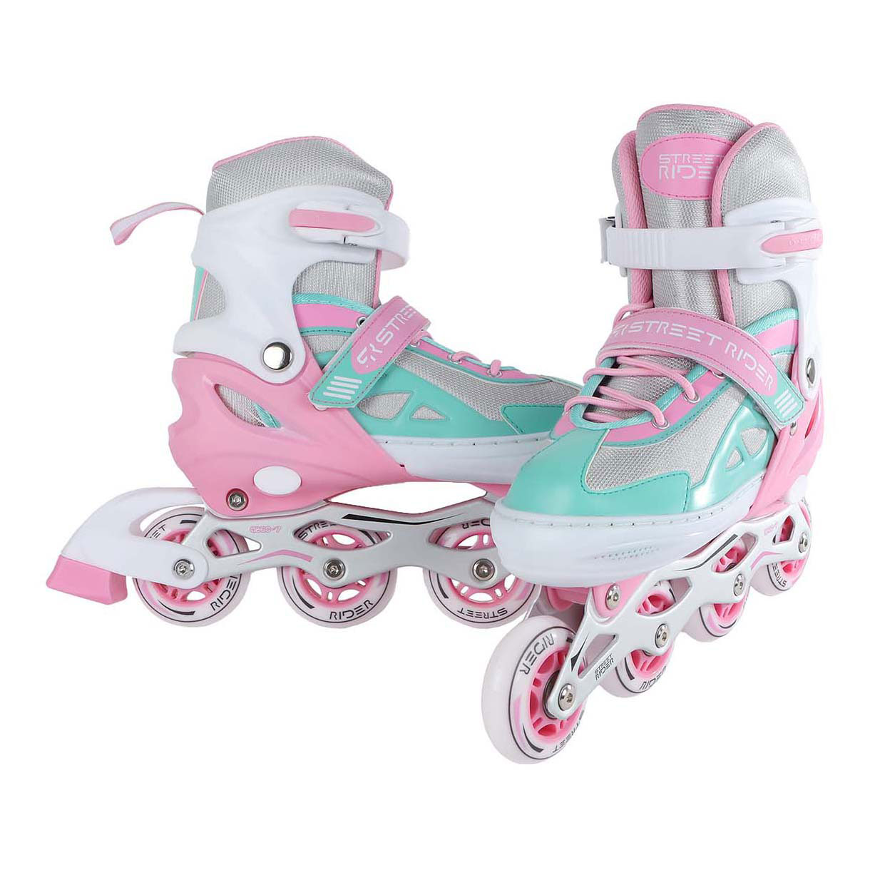 Street Rider Inline Skeelers Roze/Groen Verstelbaar, Maat 29-32