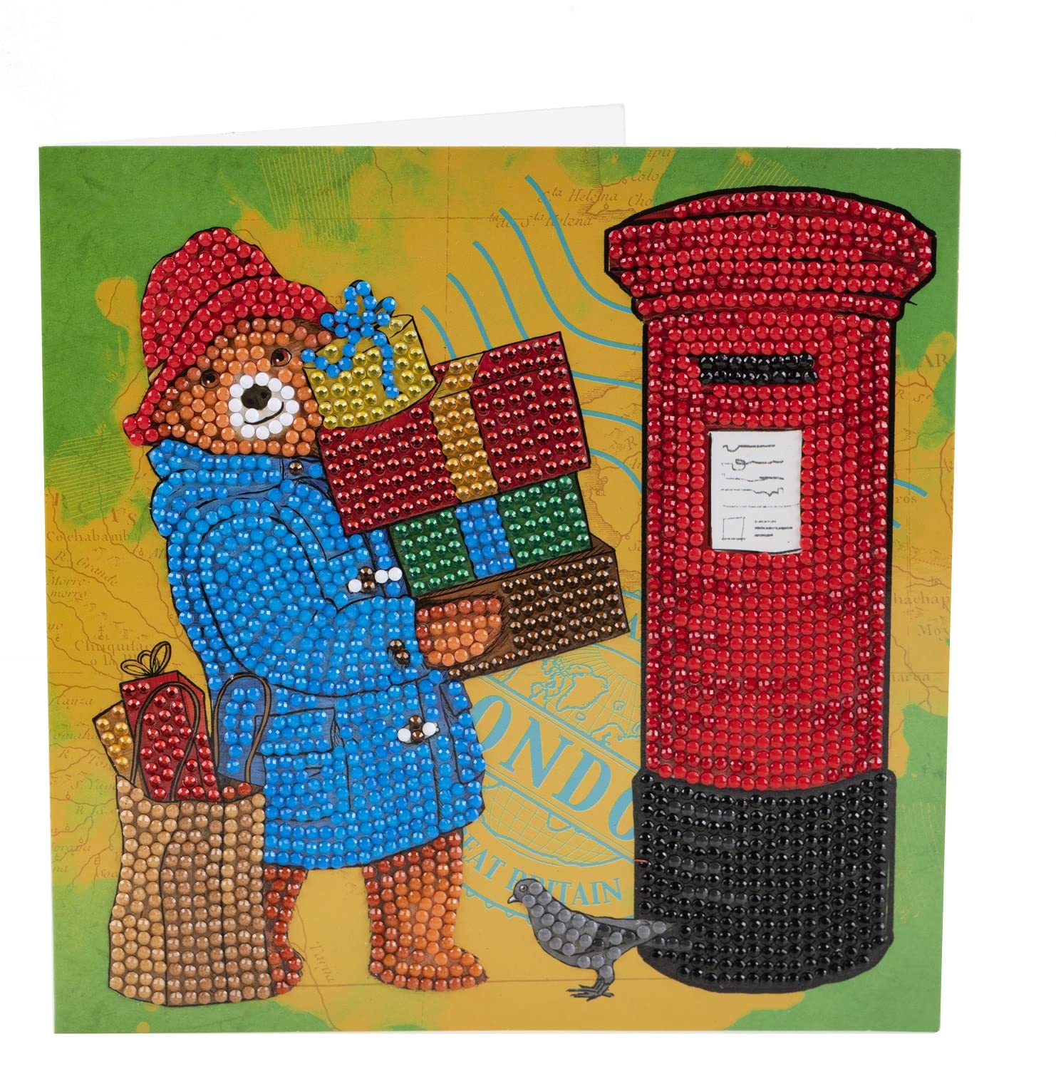 Paddington with Gifts 18x18cm Crystal Art Card