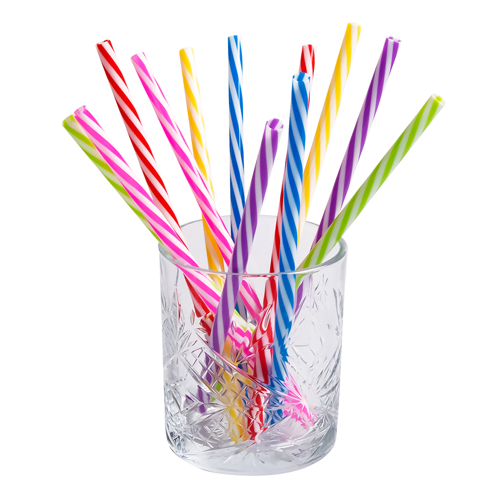 Set 12 herbruikbare plastic rietjes met ragertje