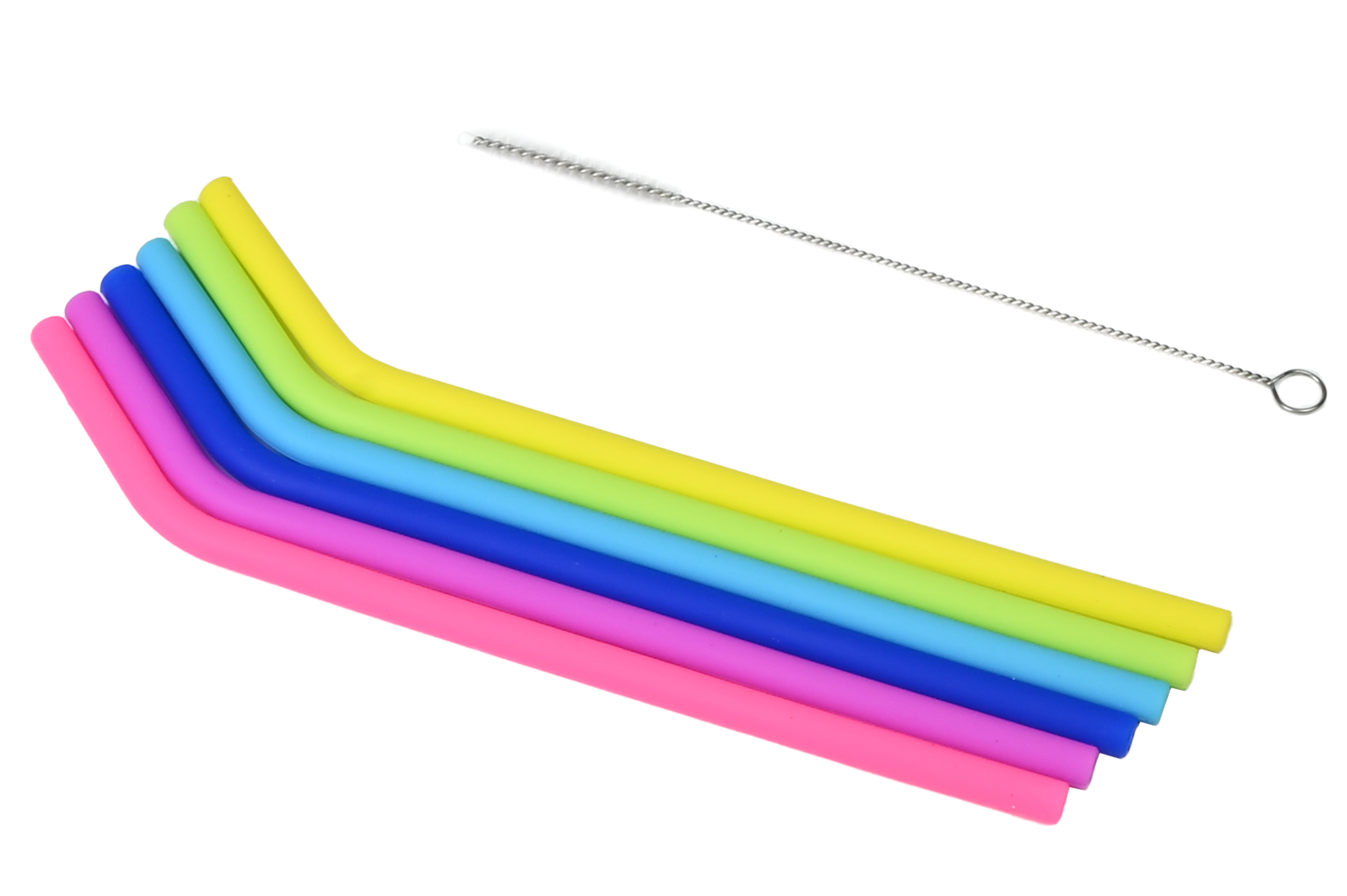 Rietjes siliconen gebogen 6dlg + reinigingsborstel