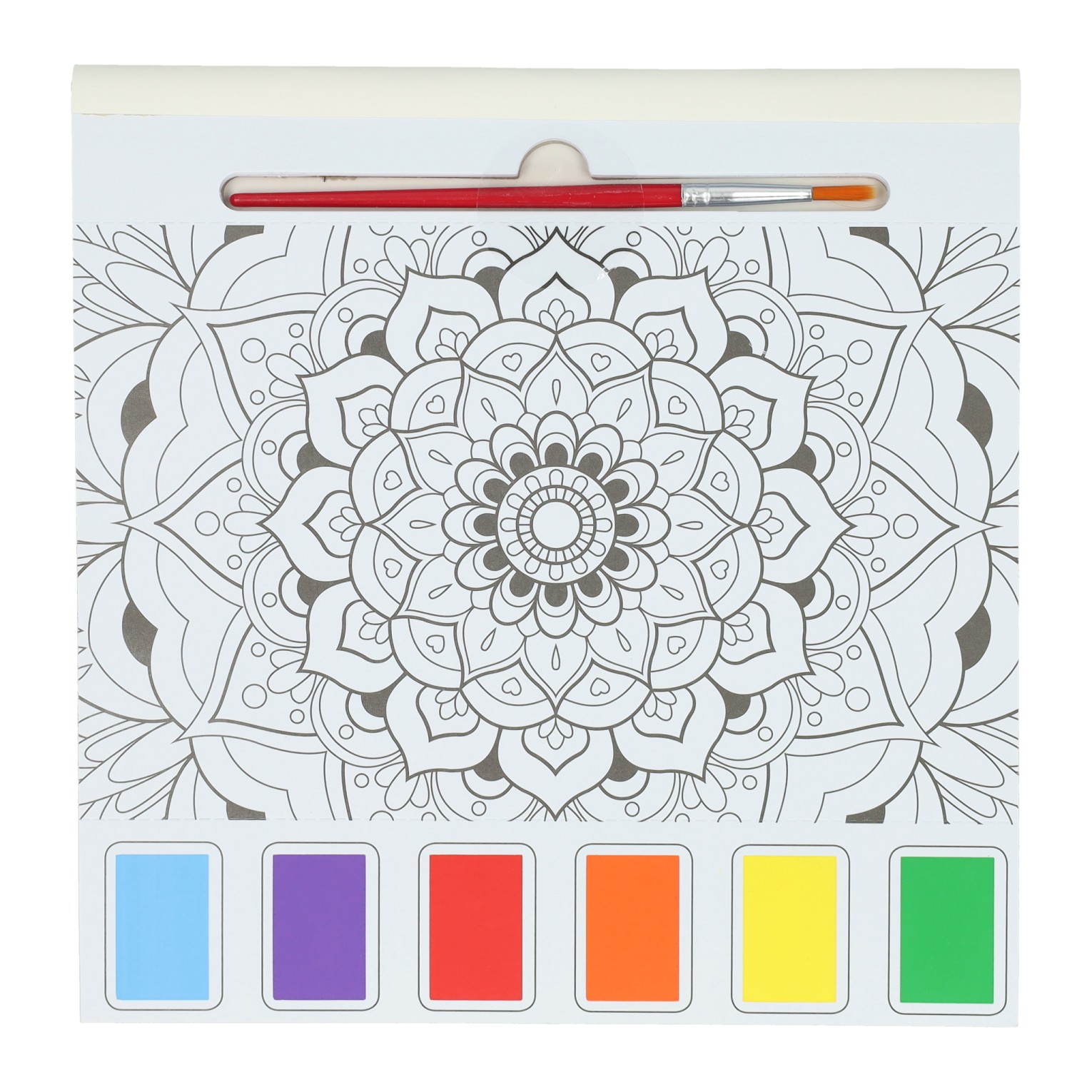 Waterverfkleurblok Volwassenen - Mandala's - incl Penseel en 6 kleuren waterverf