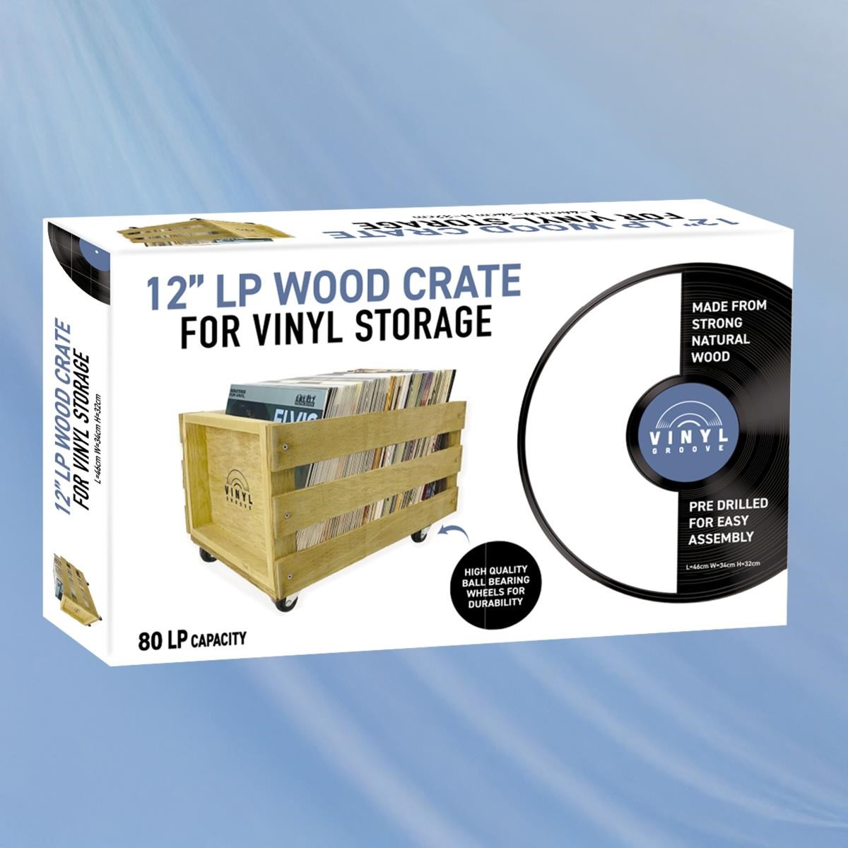 12 Wooden 80 LP Crate With Wheels - Teak colour