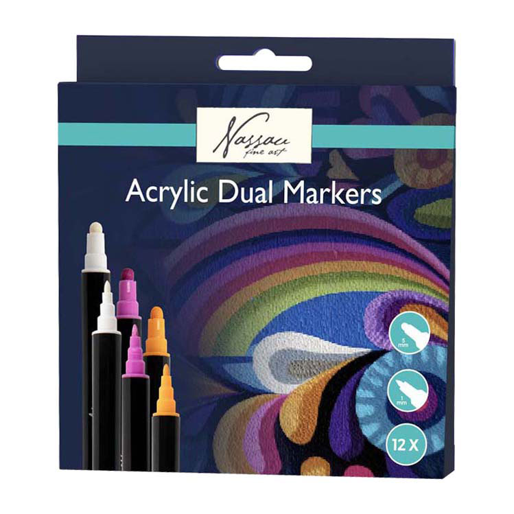 Nassau Acryl Markers met Dubbele Punt - 12st.