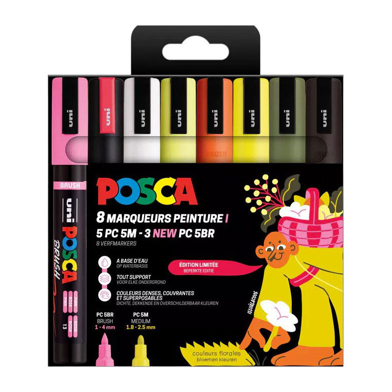 Uni Posca PC5M Markers Set Bloemen Kleuren - 8st.
