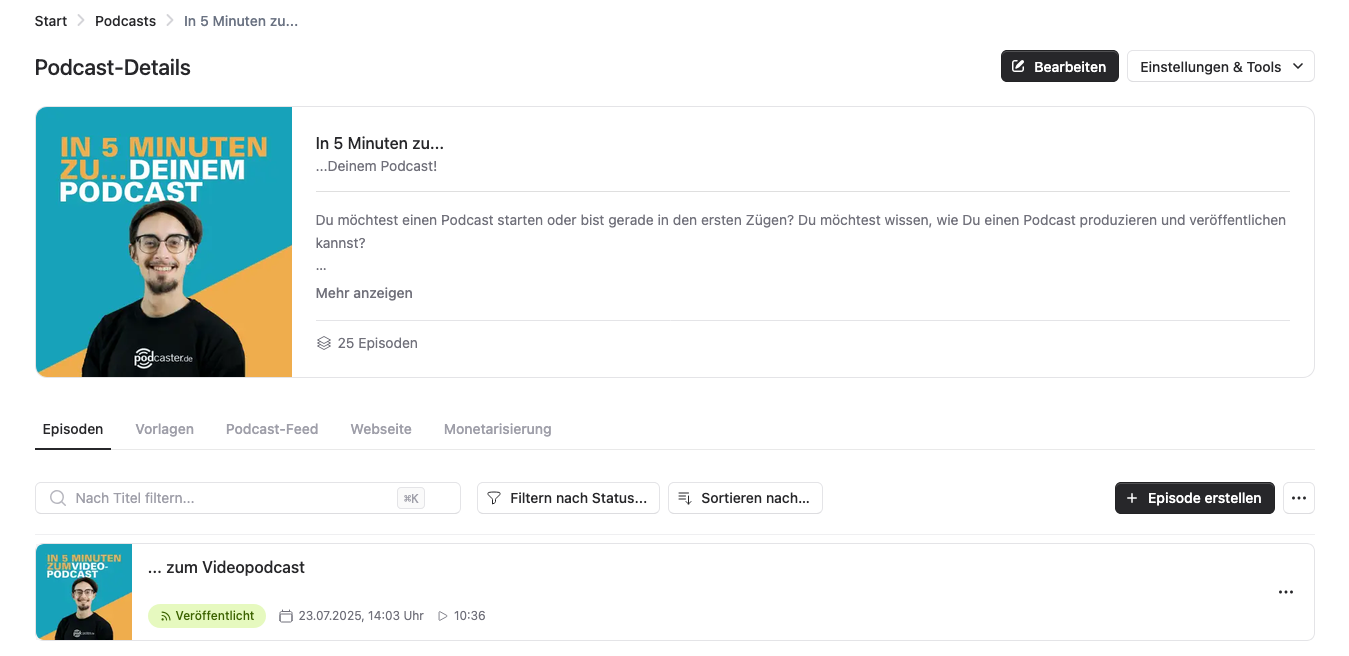 Screenshot von der Podcast-Detailseite