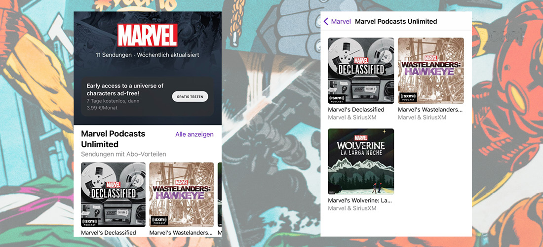 Scrrenshots der Marvel Podcasts Subscriptions