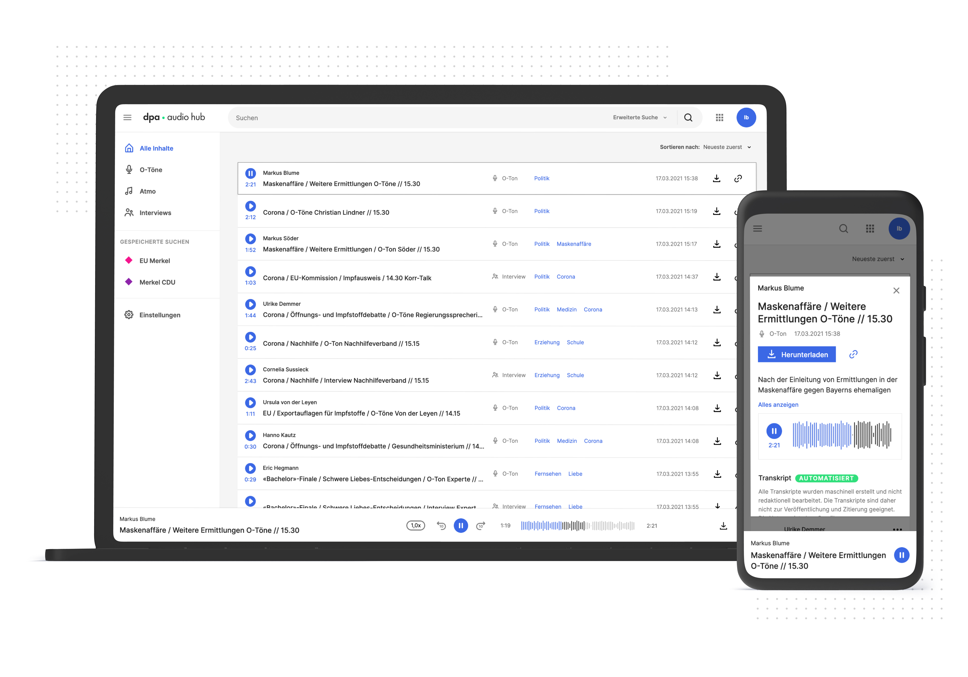 dpa Audio Hub: Audiozitate, Interviews und O-Töne für Podcaster
