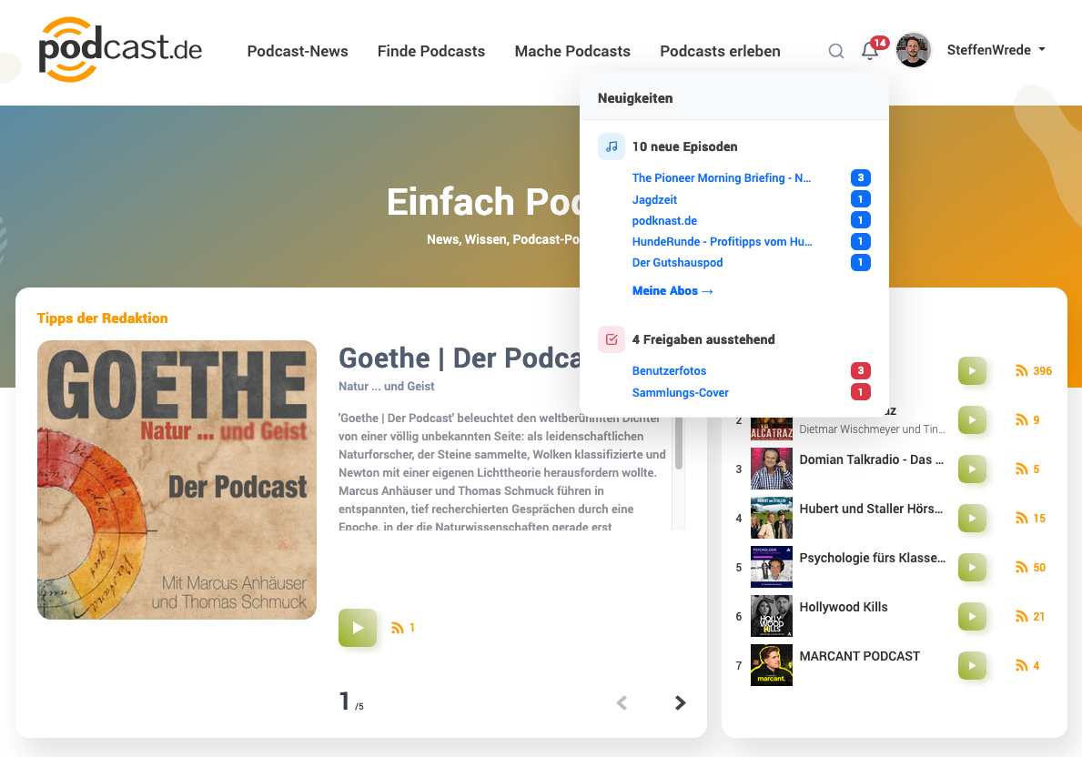 Hier erfährst du, ob es neue Episoden deiner Lieblingspodcasts gibt.