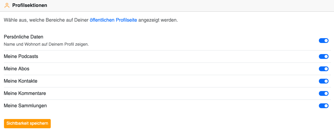 Ein und Ausschalten der öffentlichen Rubriken