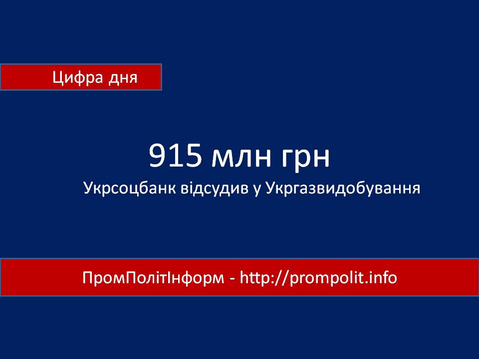 Цифра дня: 915 мільйонів гривень Укрсоцбанк відсудив у Укргазвидобування