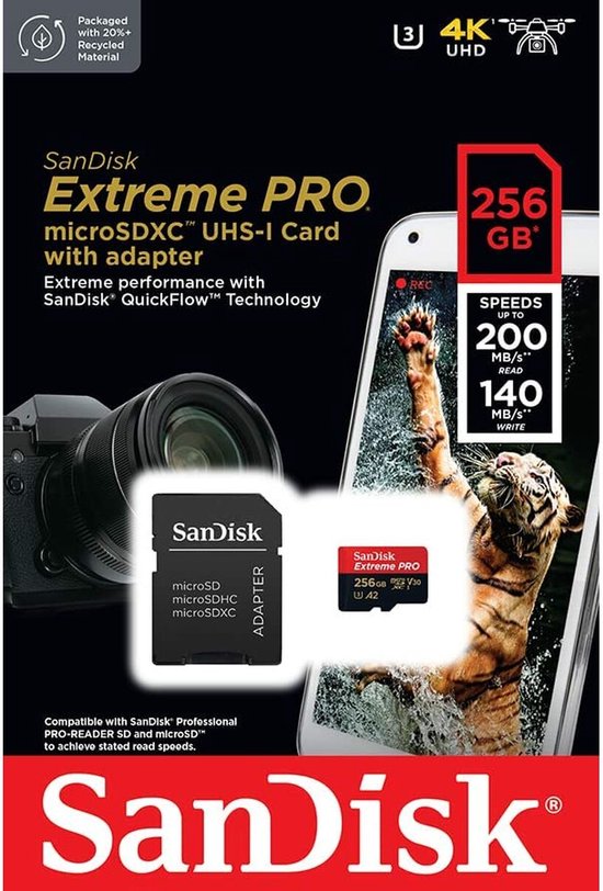 SanDisk Extreme PRO microSDXC-kaart 256 GB Class 10