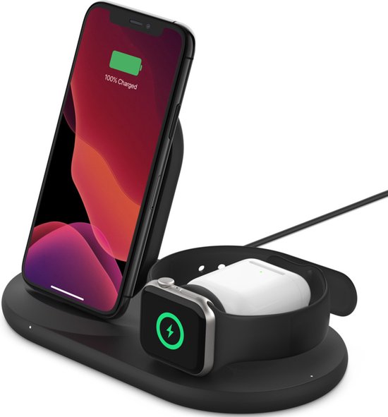 Belkin BoostCharge - Draadloze oplaadstandaard - 7.5 Watt - zwart - voor Apple AirPods; AirPods Pro; iPhone 11
