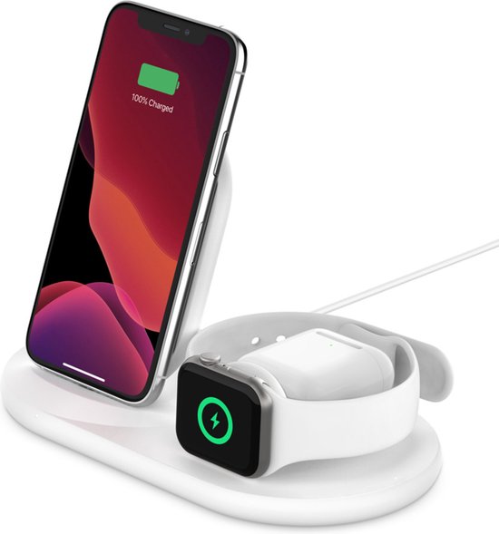Belkin BoostCharge - Draadloze oplaadstandaard - 7.5 Watt - wit - voor Apple AirPods; AirPods Pro; iPhone 11
