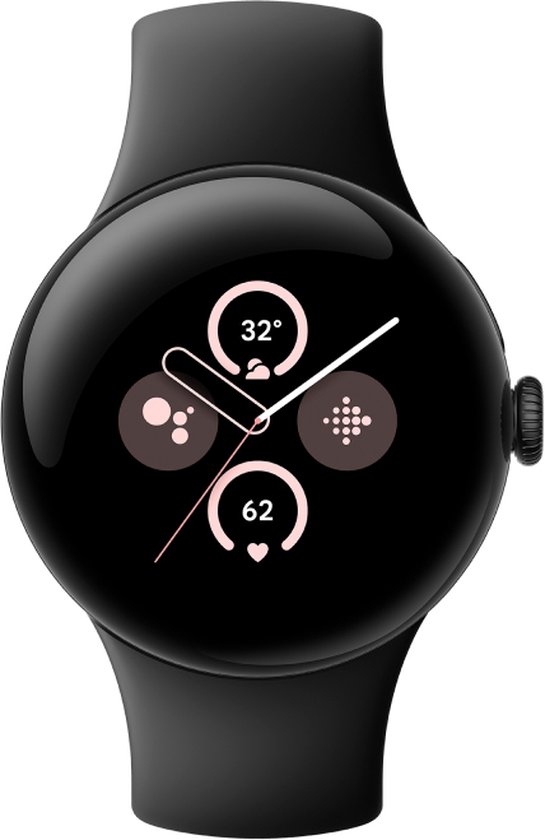 Google Smartwatch Pixel Watch 2 4G Wi-Fi Matzwarte Aluminium Case met Vulkaanzwarte Sport Band