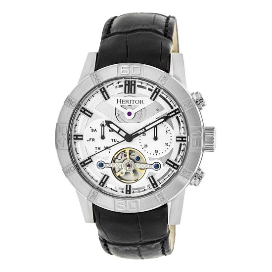 Heritor Automatic Hannibal Semi-Skelet Horloge met Leren Band - Zilver