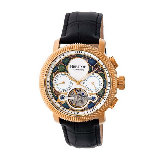 Heritor Automatic Aura Heren Semi-Skelet Lederen Band Horloge - Roségoud/Wit
