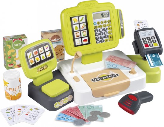 Smoby - Rollenspel - Shopping - Elektronische Supermarkt kassa met kassa lade, echte rekenmachine, dummymicrofoon, creditcardlezer en weegschaal met mechanische actie