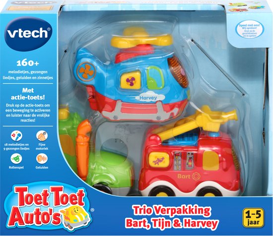 VTechToet Toet Auto's Bart, Tijn & Harvey Trio Verpakking - Educatief Babyspeelgoed - Auto Pack Speelgoed