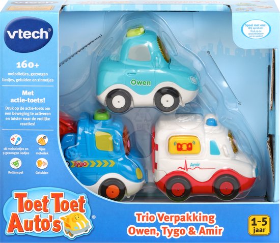 VTechToet Toet Auto's Owen, Tygo & Amir Trio Verpakking - Educatief Babyspeelgoed - Auto Speelgoed Jongens