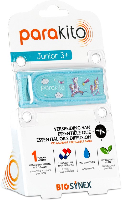 Para&#039;kito Anti-Muggen Armband Junior 3+ Jaar - Eenhoorn - 2 Navullingen - 1 Stuk