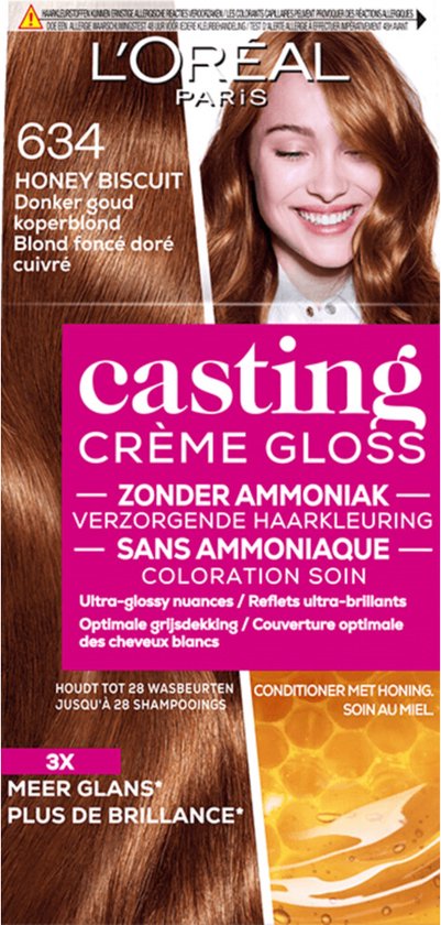 3x L'Oréal Casting Crème Gloss Semi-Permanente Haarkleuring 634 Donker Goud Koperblond