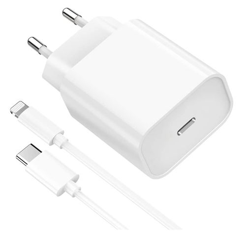 18W snellader + Lightning USB-C-kabel voor iPhone 14 / 14 PLUS / 14 PRO / 14 PRO MAX / 13 / 13 MINI / 13 PRO / 13 PRO MAX / 12 / 12 MINI / 12 PRO / 12 PRO MAX / 11/11 PRO / 11 PRO MAX / X / XS / XS MAX / XR / SE 2022 / SE 2020 / 8 / 8 PLUS Phonillico®