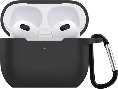 AirPods Pro-hoes Zwart siliconen omhulsel Compatibel met Airpods 3 - Antikras Antischokbescherming Antistofkap en Phonillico®-karabijnhaak