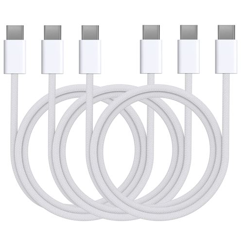 Set van 3 USB-C USB-C-kabels voor Airpods 4 / Airpods Pro 2 / Airpods Max (2024) - Nylon gevlochten kabel 1 meter Phonillico®
