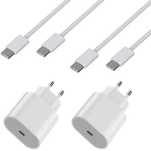 Set van 2 20W snelladers + 2 USB-C USB-C kabels 1 meter voor Airpods 4 / Airpods Pro 2 / Airpods Max (2024) Phonillico®