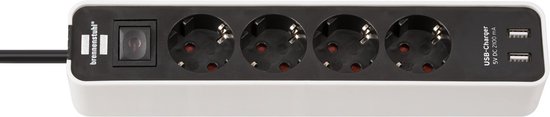 Ecolor stekkerdoos met USB 4-voudig wit/zwart 1,5m H05VV-F 3G1,5 met schakelaar