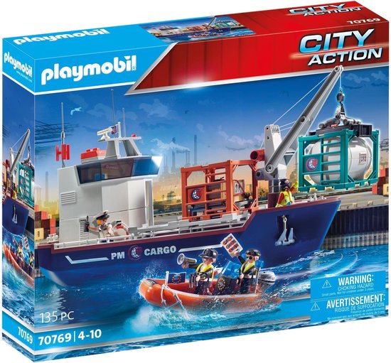 Playmobil Cargo 70769 Groot containerschip met douaneboot