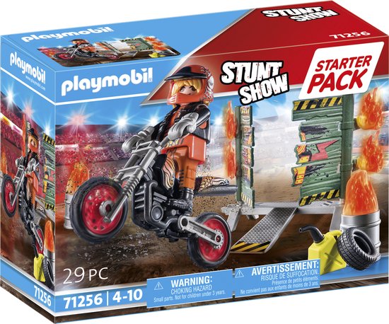 PLAYMOBIL Stuntshow - Starterpack Stuntshow motor met vuurmuur constructiespeelgoed 71256