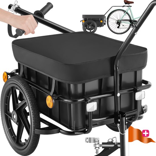 tectake® 2-in-1 Fietskar - Bagagekar en Duwwagen - Fietsaanhanger - Aanhangwagen voor Fiets, Mountainbikes en eBike - Transportwagen met Trekhaak - Met Koppeling, Zeildoek en Luchtbanden - Belastbaar tot 50kg