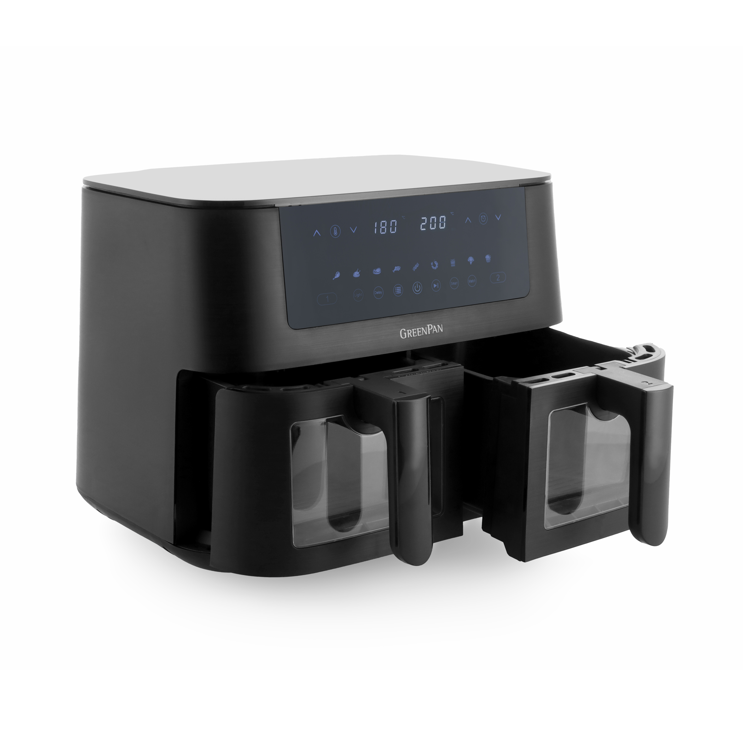 GreenPan - Bistro dubbele airfryer - 4L+4L - 9 programma's - Digitaal Led Display - Automatisch Uitschakelen - zwart - PFAS-vrij