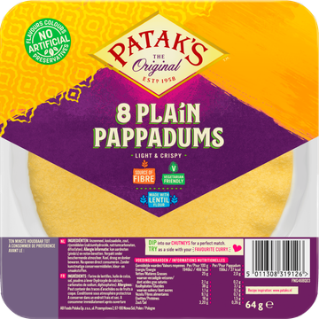 Patak's Pappadums naturel kant-en-klaar  reserveren 
