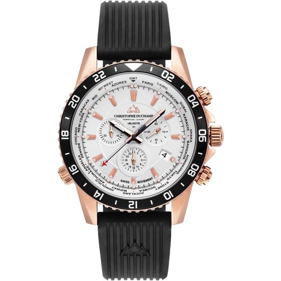 Christophe Duchamp Velocity Rose Gold Black - Herenhorloge - Luxe Chronograaf - Zwart & Roségoud Design