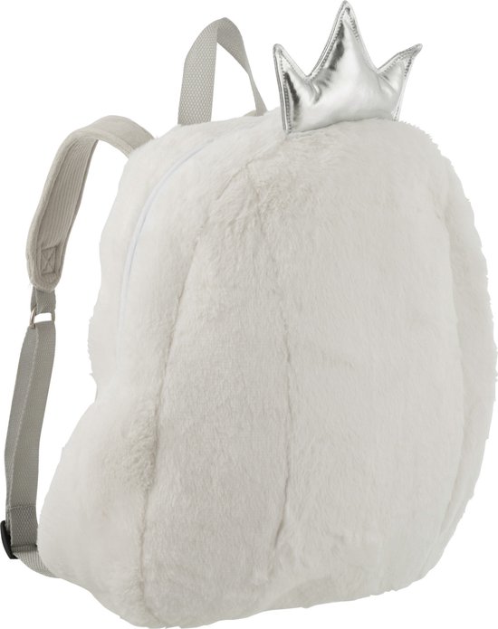J-Line Rugzakje Kroontje 28x7x34cm - Pluche Wit/Grijs/Zilver