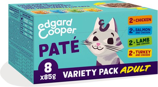 Edgard&Cooper Kattenvoeding Multipack met Kip&Zalm&Lam - 8x 85 g